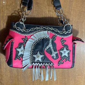 Pink and Black Leather Horse Purse